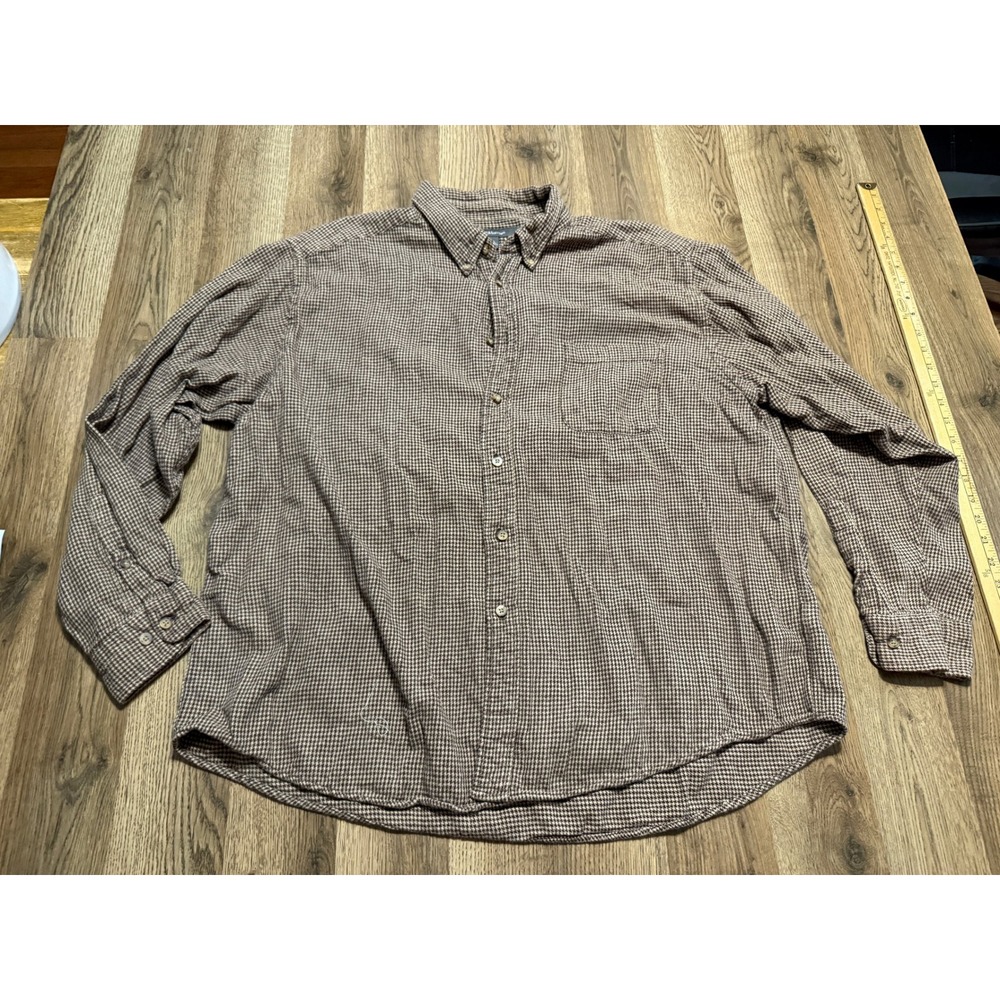 Croft & Barrow Shirt Mens Size XXL Brown Button Down Houndstooth Cotton LS
